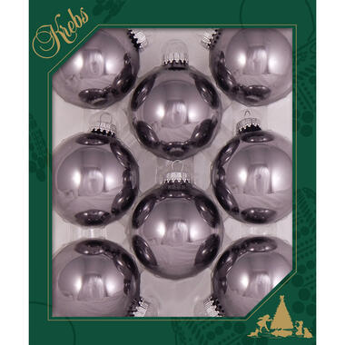 Krebs Kerstballen - 8 stuks - grijs-paars - glas - 7 cm product