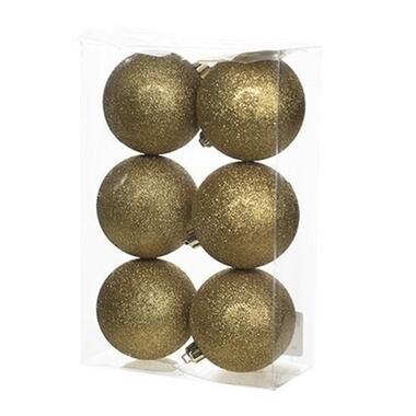 Cosy & Trendy Kerstballen - 6x st - goud - glitters - 8 cm product