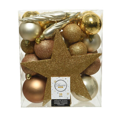 Decoris kerstballen - 34-dlg - goud/champagne/bruin - kunststof product