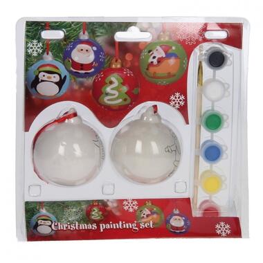 Kerstballen - 2 stuks - DIY - 8 cm - inclusief kwast en verf product