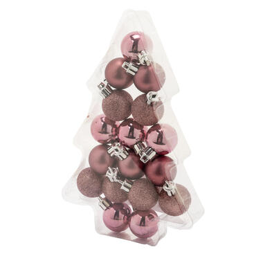 Cosy & Trendy Kerstballen - 17 stuks - kunststof - roze - 3 cm product