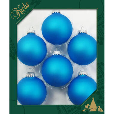 Krebs kerstballen - 6x st - blauw - 7 cm - glas - intens blauw product