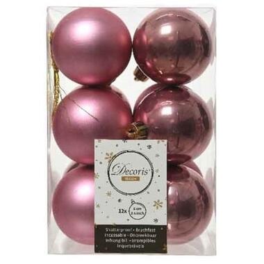 Decoris Kerstballen - 12 stuks - oud roze - mat/glans - 6 cm product