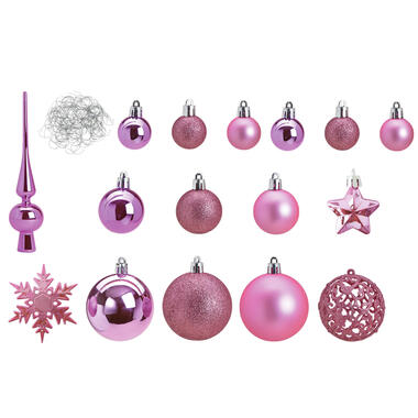 Kerstballen - 110x stuks - met piek - roze - kunststof - 3-6 cm product