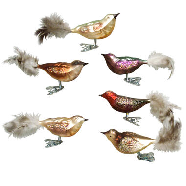 6x stuks luxe glazen decoratie vogels op clip diverse kleuren 11 cm product