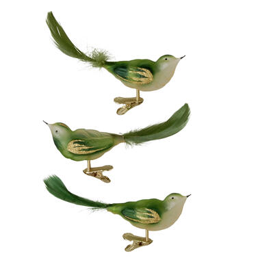 3x stuks luxe glazen decoratie vogels op clip groen 11 cm product