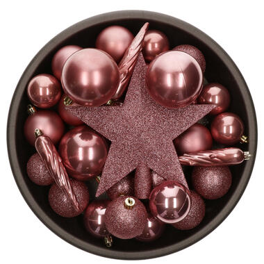 Bellatio decorations Kerstballen - 33x st - oudroze - met piek product