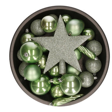 Bellatio Decorations kerstballen -34-dlg - salie groen -kunststof product