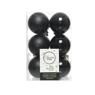 Decoris Kerstballen - 12 stuks - zwart - mat en glans - 6 cm product