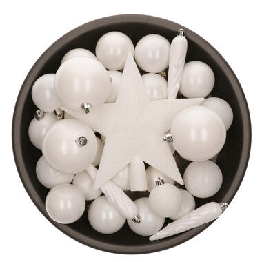 Bellatio decorations Kerstballen - 33x st - wit - met piek product