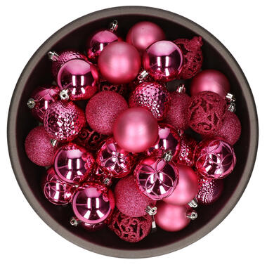 Bellatio Decorations kerstballen -37x -fuchsia -6 cm -kunststof product