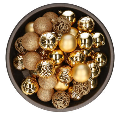 Bellatio Decorations Kerstballen - 37ST- kunststof - goud - 6cm product