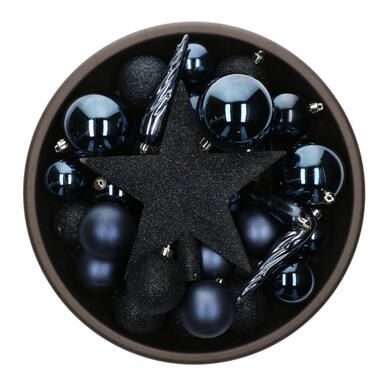 Bellatio decorations Kerstballen - 33x - donkerblauw - met piek product