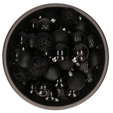 Bellatio decorations Kerstballen - 37 st - zwart - 6 cm product