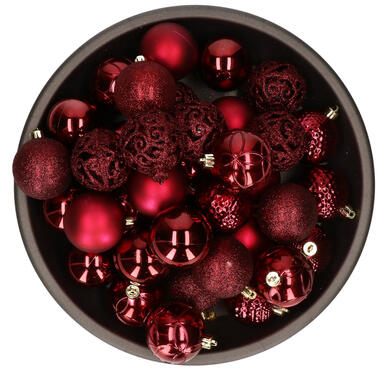 Bellatio Decorations Kerstballen - 37x - kunststof - rood - 6cm product