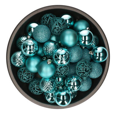 Bellatio decorations Kerstballen - 37x - mix - turquoise - 6 cm product