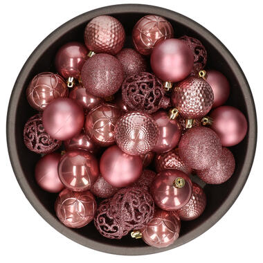 Bellatio Decorations kerstballen -37x -oudroze -6 cm -kunststof product