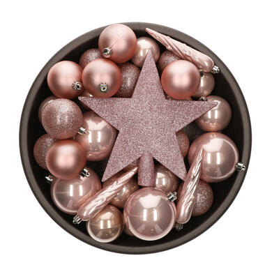 Bellatio decorations Kerstballen - 33x - mix - lichtroze - piek product