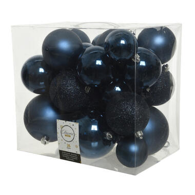 Decoris Kerstballen - 26x st - donkerblauw - 6-8-10 cm product