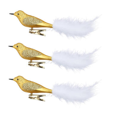 Inge Christmas goods Kersthangers - 3 stuks - vogels op clip - goud - 20 cm product