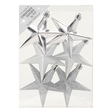 Inge Christmas goods Kersthangers - 6 stuks - sterren - zilver - 10 cm product