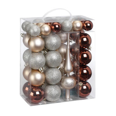 Inge Christmas kerstballen met piek-47-dlg -bruin/parel/zilver product