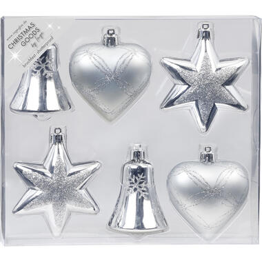 Inge Christmas goods Kersthangers - 6 stuks - figuurtjes - zilver - 9 cm product