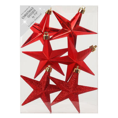 Inge Christmas goods Kersthangers - 6 stuks - sterren - rood - 10 cm product