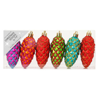 Inge Christmas goods Kersthangers - 6 stuks - dennenappels - gekleurd - 9 cm product