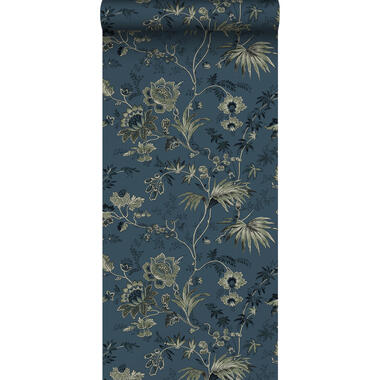 ESTAhome behang - vintage bloemen - donkerblauw en olijfgroen - 0,53 x 10,05 m product