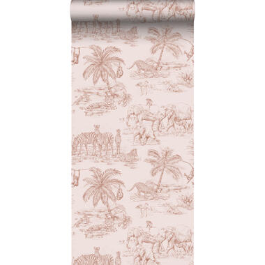 ESTAhome behang - jungle dieren - terracotta roze - 0,53 x 10,05 m - 139348 product