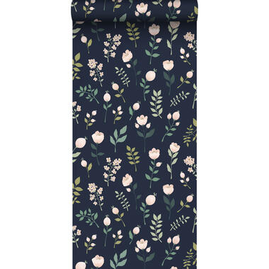 ESTAhome behang - bloemen - donkerblauw, roze en groen - 50 x 900 cm - 139341 product