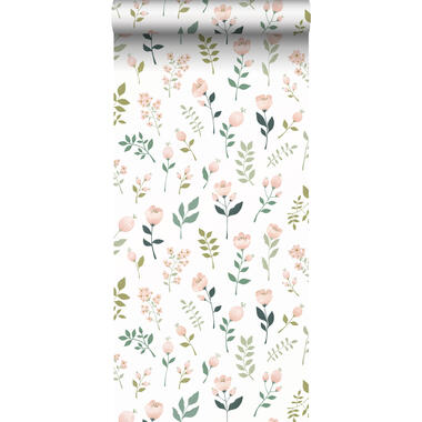 ESTAhome behang - bloemen - wit, roze en groen - 0,53 x 10,05 m - 139339 product