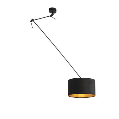 QAZQA Hanglamp met velours kap zwart met goud 35 cm - Blitz I zwart product