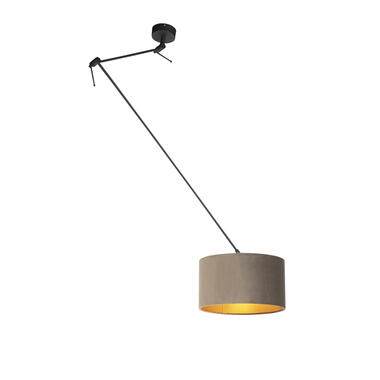 QAZQA Hanglamp met velours kap taupe met goud 35 cm - Blitz I zwart product