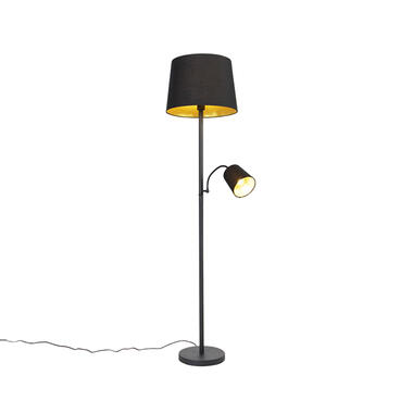 QAZQA Klassieke vloerlamp zwart met goud en leeslampje - Retro product