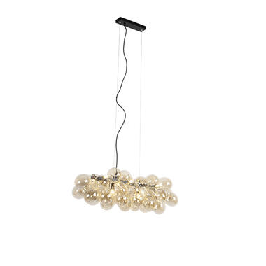 QAZQA Design hanglamp zwart met amber glas 8-lichts - Uvas product