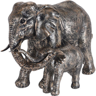 Beeld olifant met kind - polystone - antiek look - 24 cm product