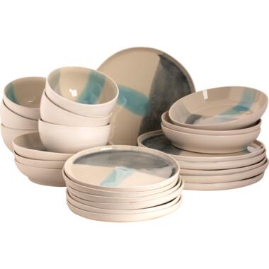 Palmer Serviesset Marlow Stoneware 6-persoons 24-delig Blauw Grijs Wit product