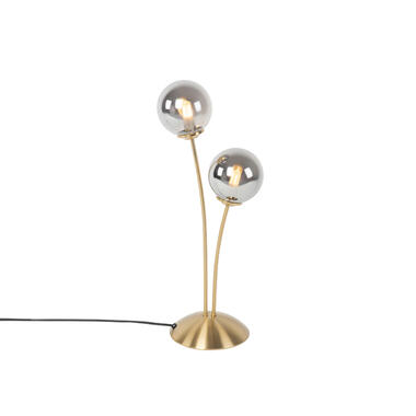 QAZQA Moderne tafellamp goud 2-lichts met smoke glas - Athens product