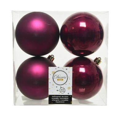 Decoris Kerstballen - 4x st - framboos roze - 10 cm - kunststof product