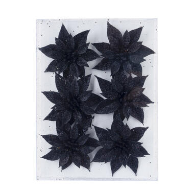 Cosy & Trendy Kersthangers - 6x - bloemen ijzerdraads - glitter - zwart product