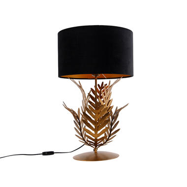 QAZQA Vintage tafellamp goud met velours kap zwart 35 cm - Botanica product
