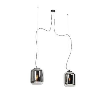 QAZQA Design hanglamp zwart met smoke glas 2-lichts - Bliss product