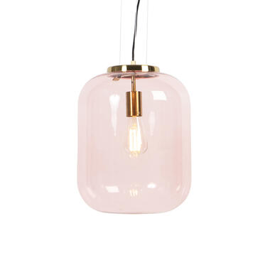 QAZQA Art Deco hanglamp messing met roze glas - Bliss product
