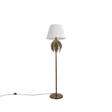 QAZQA Vintage vloerlamp goud met plisse kap wit 45 cm - Botanica product