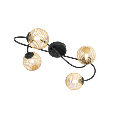 QAZQA Moderne plafondlamp zwart met goud 4-lichts - Athens Wire product