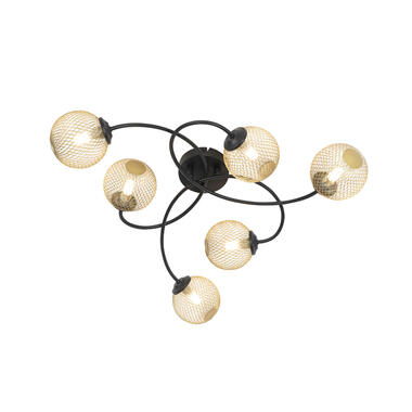 QAZQA Moderne plafondlamp zwart met goud 6-lichts - Athens Wire product