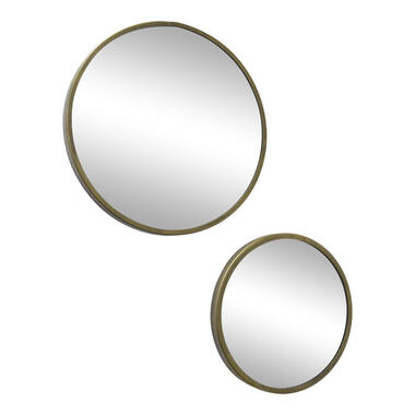 LOFT42 Mirror Spiegels Rond Antiek Messing Set van 2 - Metaal - Ø45 & Ø35 product