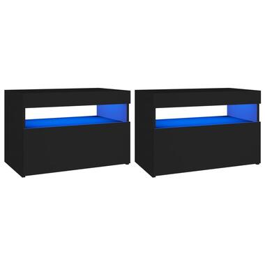 vidaXL Nachtkastje 2 st LED-verlichting 60x35x40 cm bewerkt hout zwart product